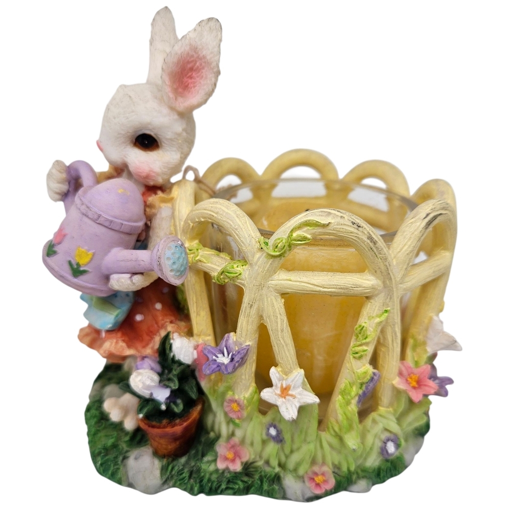 Vtg Kmart Co. Easter Gardening Bunny Watering Flowers Candle Holder